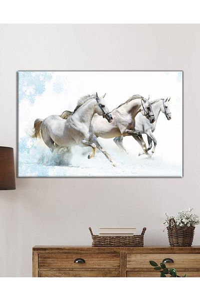 Rosyvien Masă de sticlă Running Noble Horses, decor de perete modern și elegant pentru birou, cadou, sticlă temperată durabilă