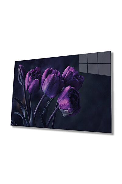 Rosyvien Mor Laleler Cam Tablo, Çiçek Doğa Manzarası, Ev Ofis Duvar Dekoru, H...