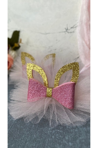 Miniko Butik Pembe Tül Detaylı Tavşan Kulak Klips Toka 2'li