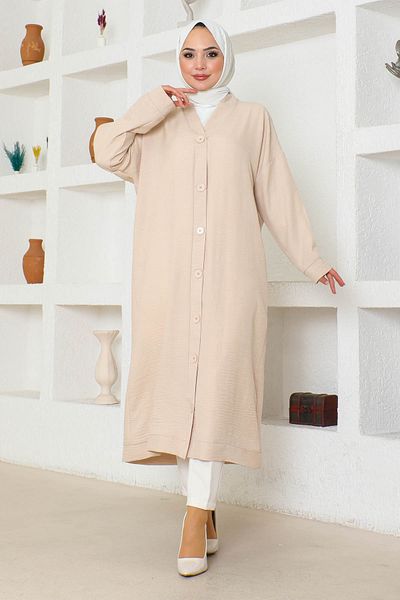 MARFİM Cardigan de in pentru femei - șapcă hijab cu nasturi