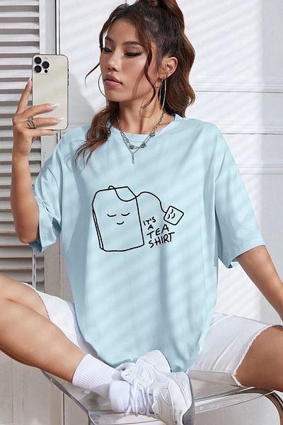 MODAGEN Tricou unisex Baby Blue Crew Deck Tea Tricou oversize imprimat