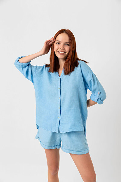 Whitefin Blue Linen Women's Shirt