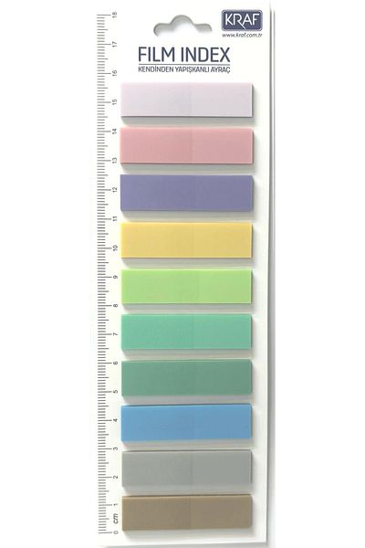 KRAF Film Index Adhesive PP Bookmark 12x45mm 10 Pastel Colors X 20 Sheets