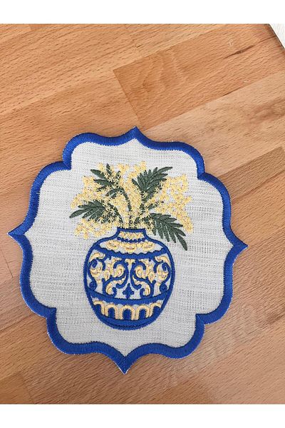 Nakışkonsept Mimosa Flower Patterned Embroidered Cocktail Napkin