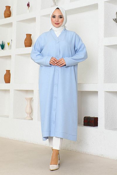 MARFİM Cardigan de in pentru femei - șapcă hijab cu nasturi