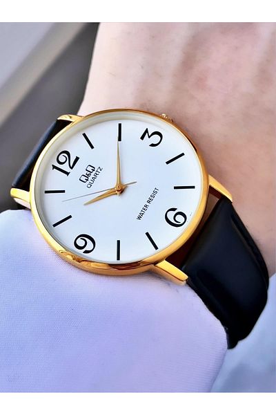 Q&Q Men's Leather Cord Wristwatch