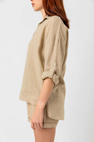 Whitefin Beige Linen Women's Shirt