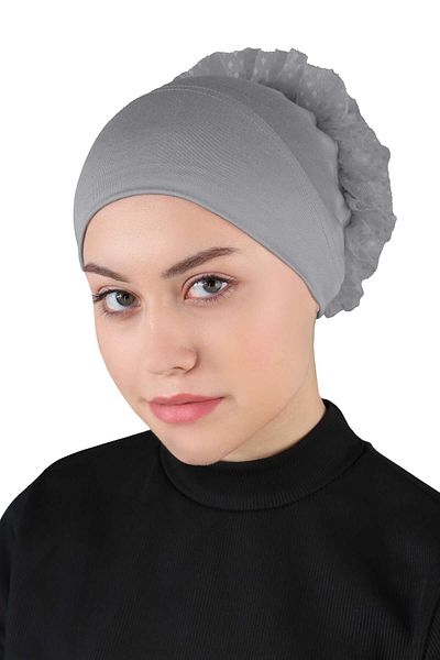 Ecardin Dark Gray Knobed Bandana Bonnet - Laced, St 610