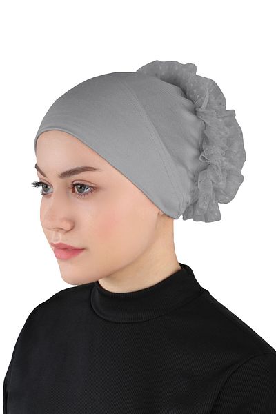 Ecardin Dark Gray Knobed Bandana Bonnet - Laced, St 610