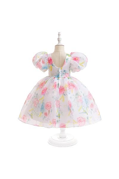 miço kids Φόρεμα αποφοίτησης κοριτσιού με μπαλόνι με λεπτομέρεια με μοτίβο τριαντάφυλλου