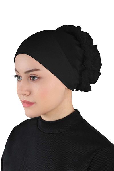 Ecardin Μαύρο πόμολο με κορδόνι Bandana Bonnet - St 610