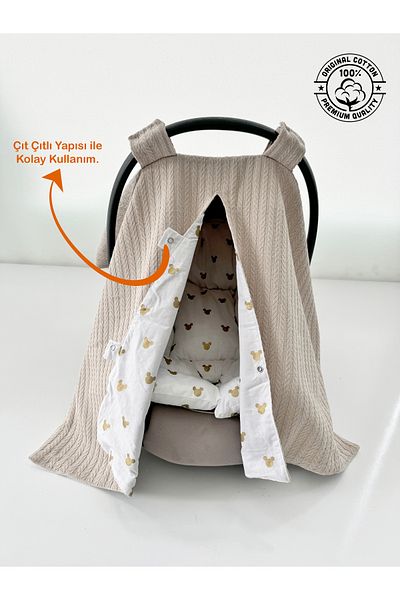 Jaju Baby Gold Micky Brown Knitted Stroller - Double Sided Cover and Cushion