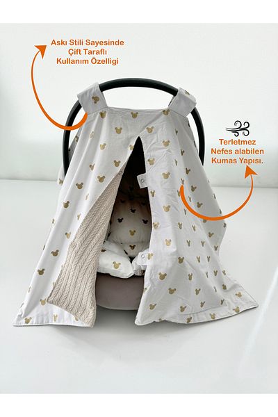 Jaju Baby Gold Micky Brown Knitted Stroller - Double Sided Cover and Cushion