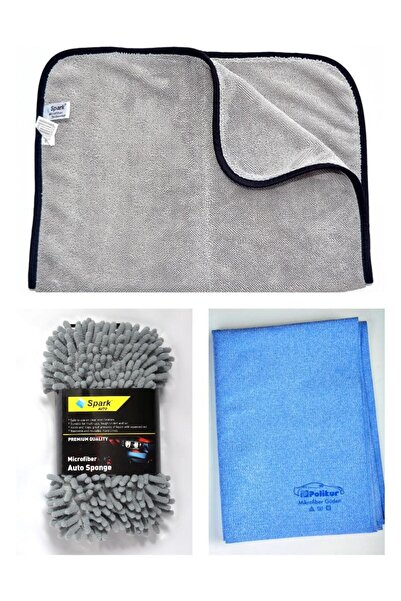 Spark 2315 Oto Kurulama Havlusu & Spark 7040 Oto Yıkama Süngeri & Polikur 3356 Güderi Bez (3'lü SET)