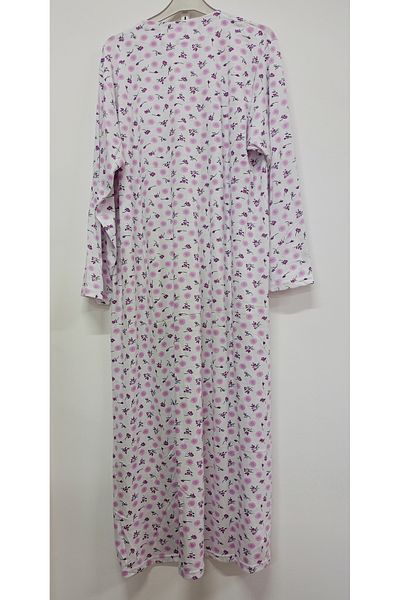 Flamingo قميص نوم نسائي من القطن بأكمام طويلة باللون الأبيض الليلكي