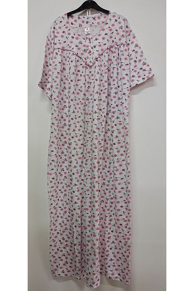 Flamingo Women's Pink White Neck Cotton Short Sleeve Mother's Nightgown