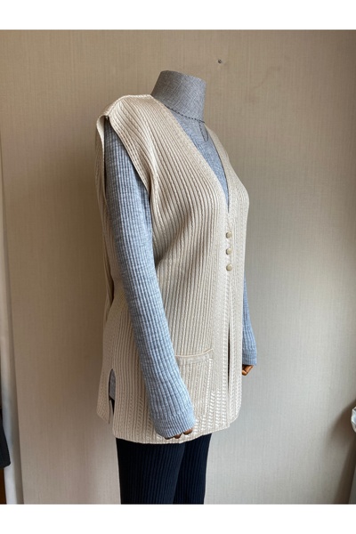 TEK Merserize Saç Örgü TEK TRİKO Anne Yeleği / KREM