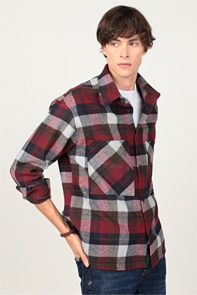 Tudors Erkek Oversize Geniş Kesim Çift Cep Kareli Kışlık Oduncu Gömlek