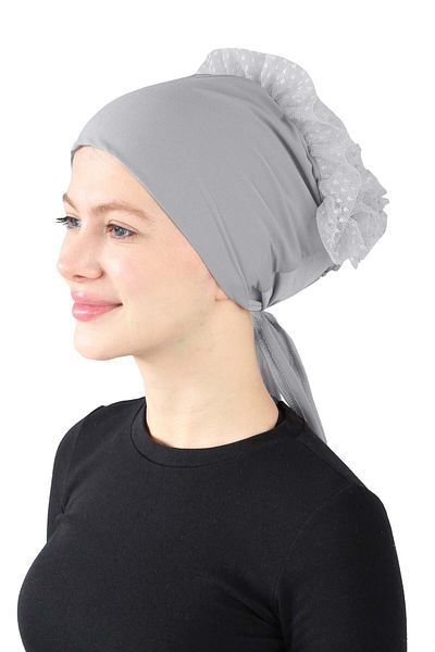 Ecardin Sandy Fabric Bonnet με Δαντελωτό Κουλούρι - St 620 Σκούρο Γκρι