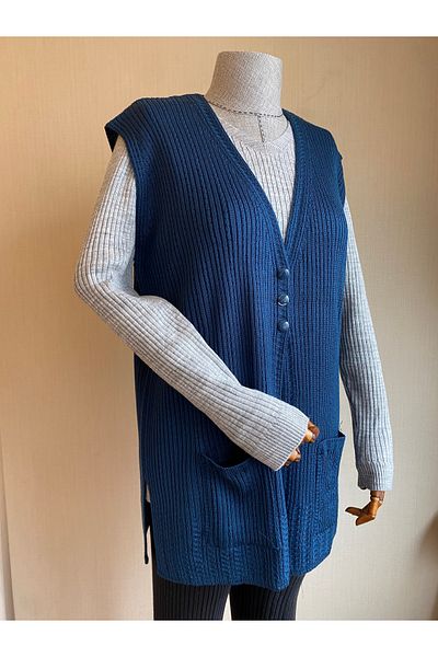 TEK Mercerized Single Knitwear Mother's Vest - Indigo Blue Hair Knit