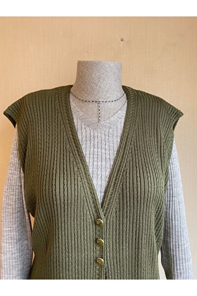 TEK Хакі зелений трикотажний жіночий жилет - мерсеризований плетений