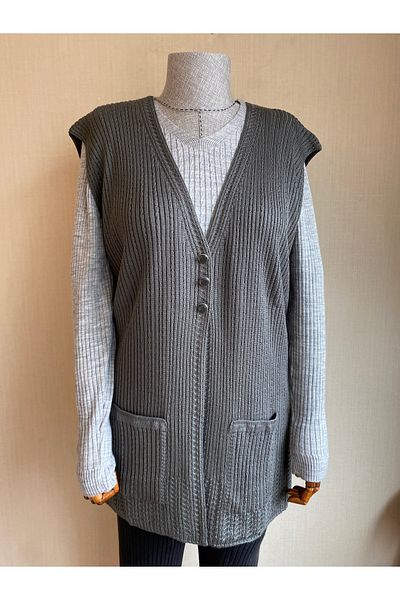 TEK Mercerized Single Knitwear Mother's Vest - Hair Braid Detail / Anthracite