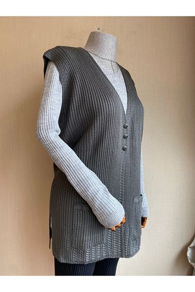 TEK Mercerized Single Knitwear Mother's Vest - Hair Braid Detail / Anthracite
