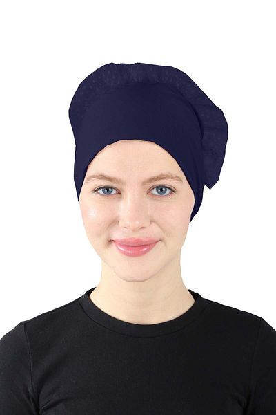 Ecardin Navy Blue Sandy Fabric Bonnet with Laced Knobs - St 620