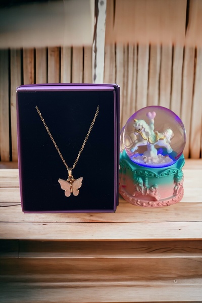 Saltos Beyaz Kelebekli Kolye Unicorn Kar Küresi Doğum Günü Hediyesi Sevgiliye...