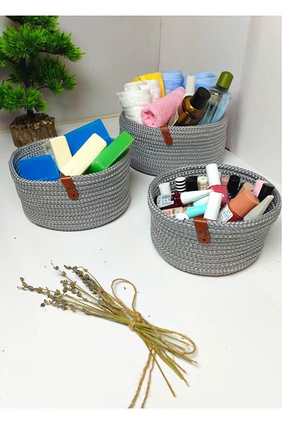 ModaCardin Gray Jute Wicker Multi-Purpose Basket and Organizer Set - for Bathroom and Kitchen