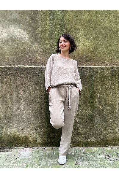 soBasic Set de in bej - pantaloni și bluză cu buline, STD