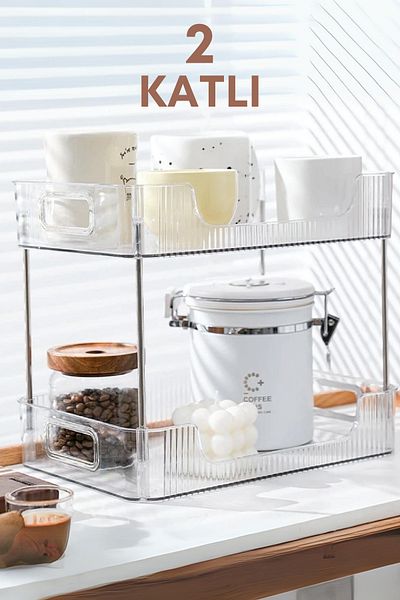 GRİMOR Life Multi-Purpose 2-Tier Crystal Shelf| Organizer Kitchen Countertop Spice Cabinet Organizer