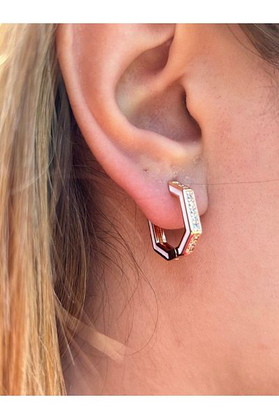 ByMerve Bym291 Baguette Model Geometric White Women's Steel Earrings