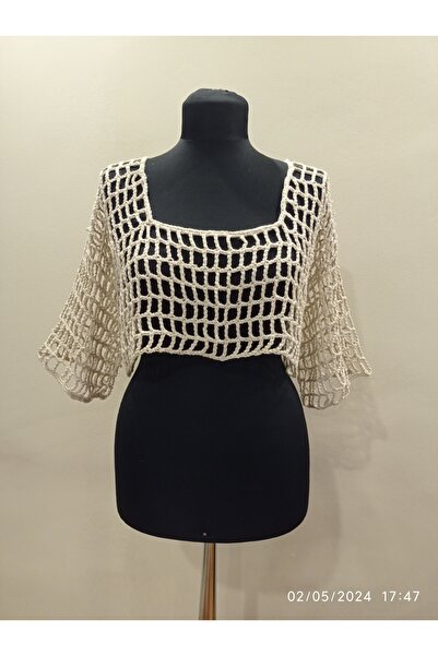 ELACA KADIN EL ÖRGÜSÜ SİMLİ İP CROP BLUZ