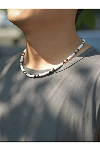 TİAMOND ACCESSORY Beyaz Fimo Boncuk Erkek Kolye