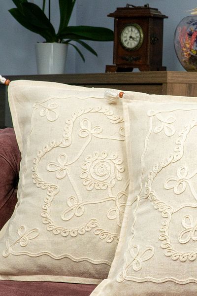 Yavuz Tekstil Laseli Bead Flower 2-Piece Throw Pillow Cover 100% Cotton