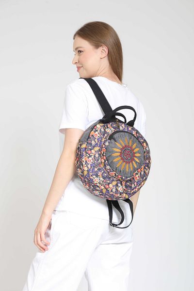 Street Bag Rucsac rotund brodat etnic Fargin Bohemian - pentru zi cu zi și călătorii