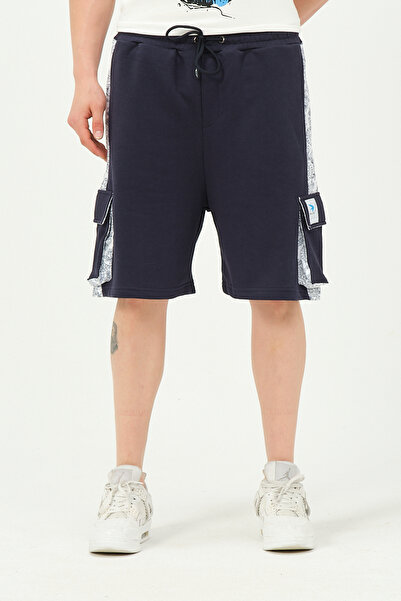 Owut Collection Чоловічі шорти з деталізованим боковим візерунком та карманною кишенею темно-синього кольору