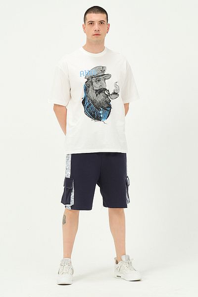 Owut Collection Ανδρικό σορτς με μπλε ναυτικό μοτίβο με λεπτομέρεια Cargo Pocket