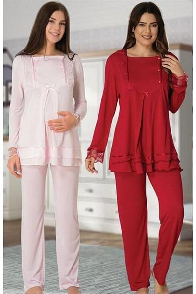 LOHOUSE Fuchsia Maternity and Maternity Pajama Set - Waist Adjustable and Long Sleeve