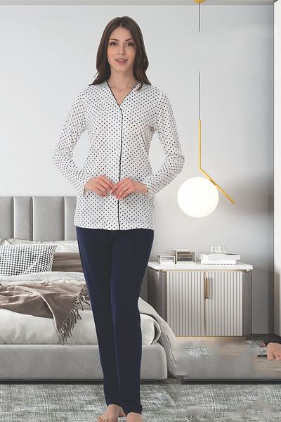 LOHOUSE Navy Blue Large Size Cotton Maternity and Maternity Pajamas Set - Long Sleeve