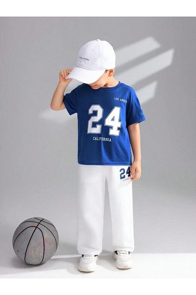 Afternoon Kids SaksBlue 24 Printed T-Shirt and Sweatpants Set for Boys