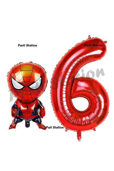 Parti Station Spiderman 1 Year Old Birthday Party Set - Red Figure Balloon and Spiderman