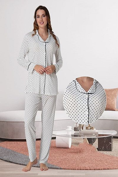 LOHOUSE Navy Blue Polka Dot Long Sleeve Maternity Pajama Set - LOHOUSEi