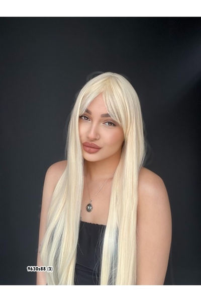 Suzan Peruk Düz 70 cm ekstra uzun Perçemli Medikal  özel peruk Doğal Sarı