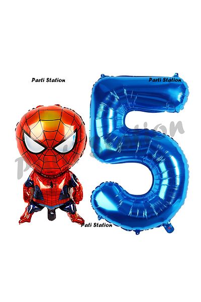 Parti Station 5 Year Old Spiderman Balloon and Navy Blue Figures Birthday Party Set - Spiderman Balloon