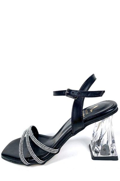 bescobel Women's Pessa Black Ankle Strap Stone Piping Detailed Twist Heel Shoes Sandals