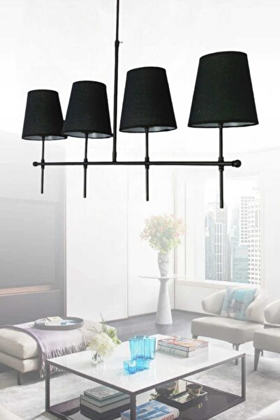 BSA LIGHTING HENNA 4'LÜ SIRALI SİYAH  MODERN AVİZE  (KONİK SİYAH ABAJURLU)