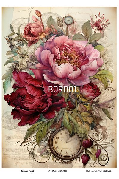 LİNEART Brass Patterned LineArt Decopage Paper - LA-BORDO1