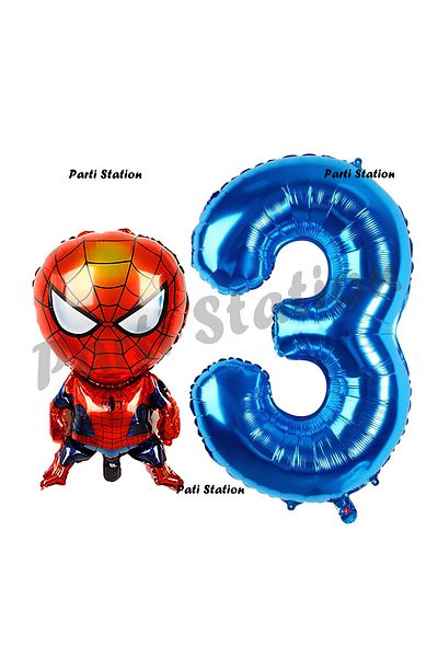 Parti Station Spiderman Age 3 - Navy Blue Figure Balloon and Spiderman Party Set